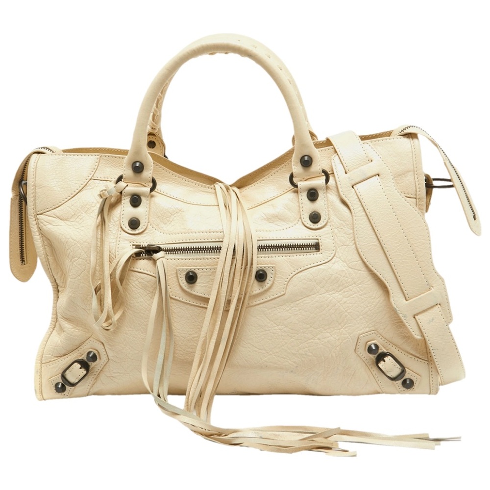 Balenciaga City Bag Cream Leather Satchel with Rolled Handles